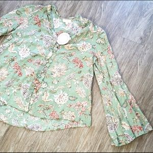 Anthropologie Umgee Green Floral Bell Sleeve Tunic